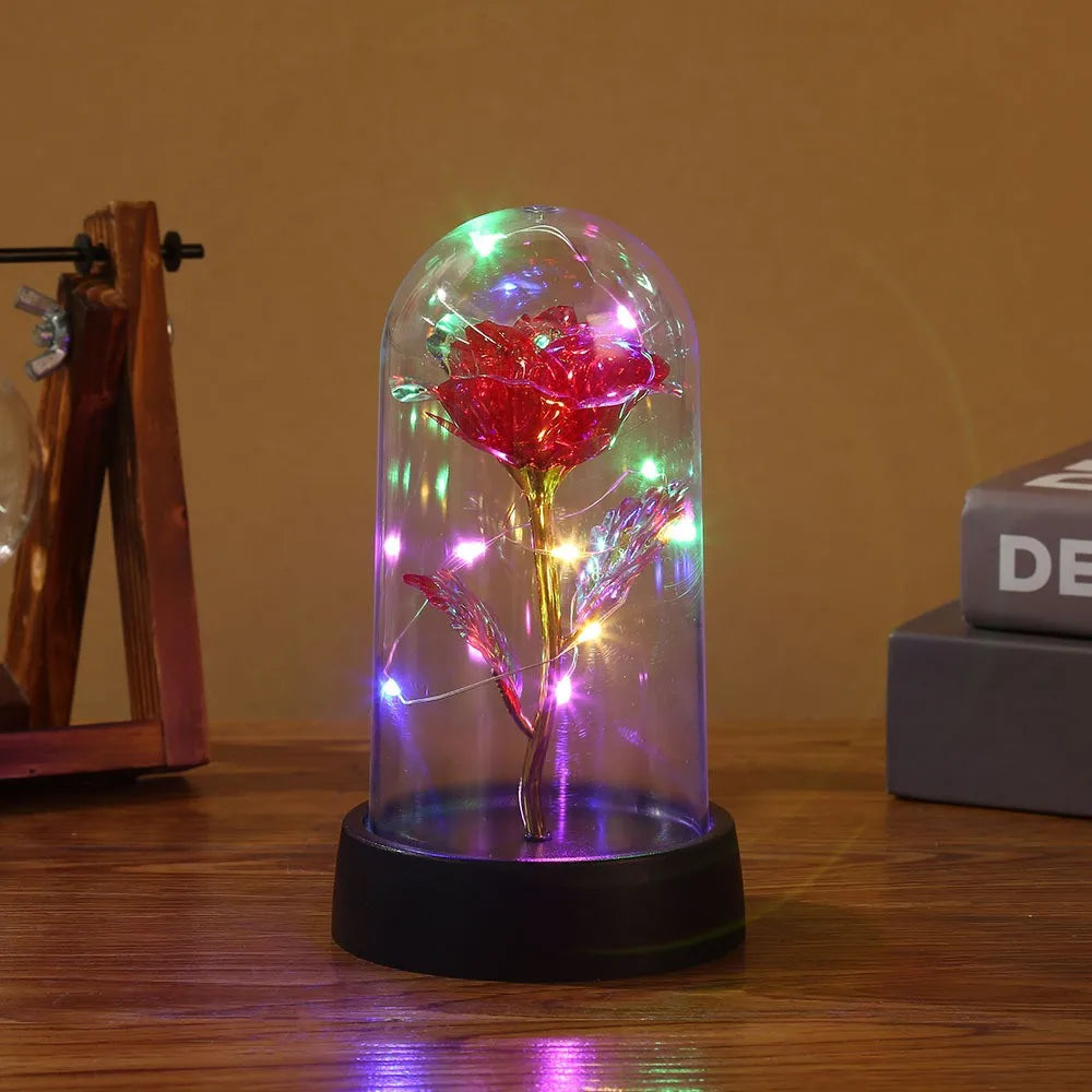 Eternal Beauty Rose with Led Fairy Lights in Glass Dome.