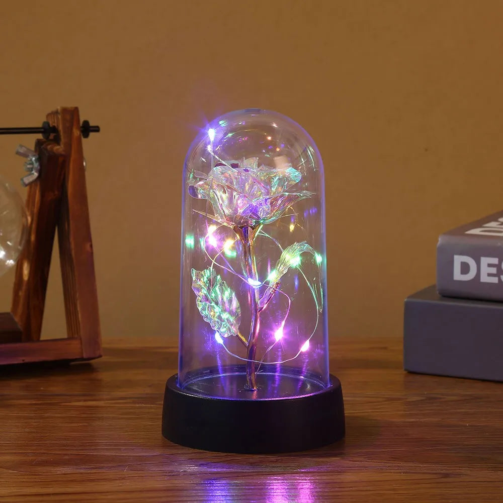 Eternal Beauty Rose with Led Fairy Lights in Glass Dome.