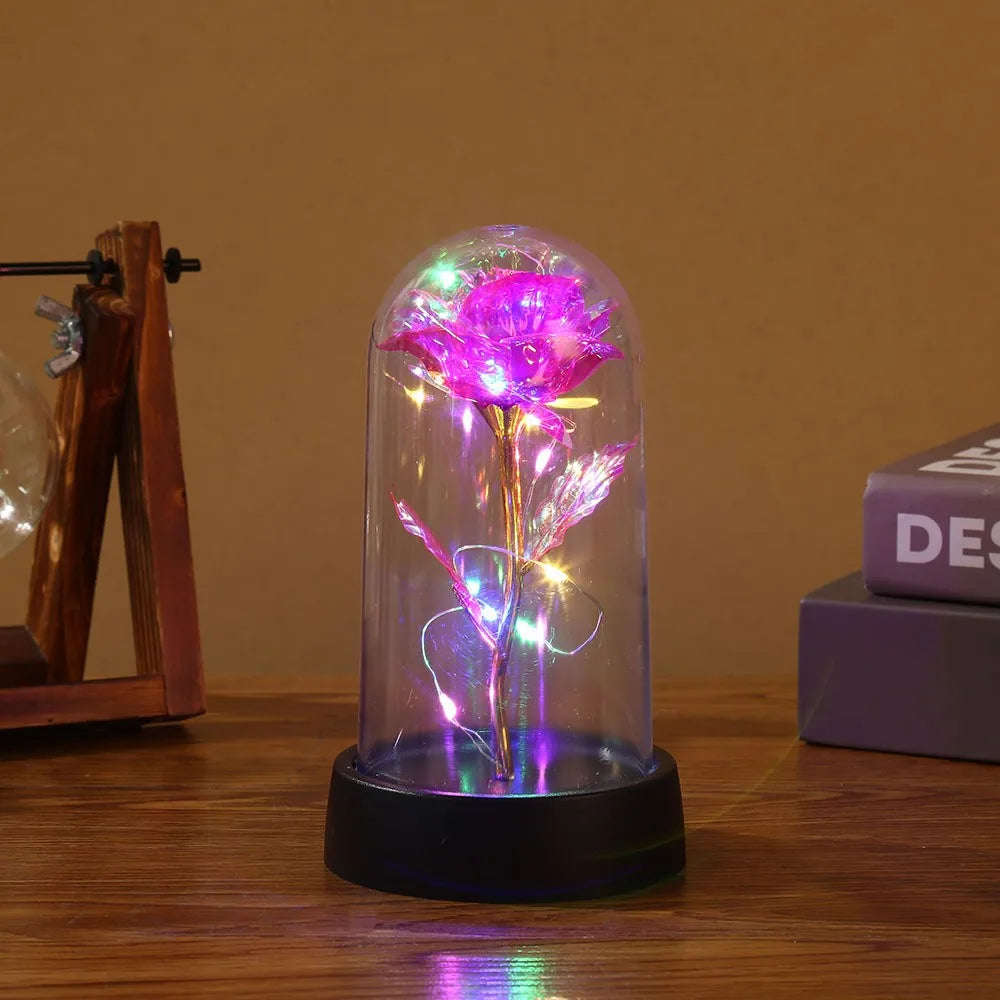 Eternal Beauty Rose with Led Fairy Lights in Glass Dome.